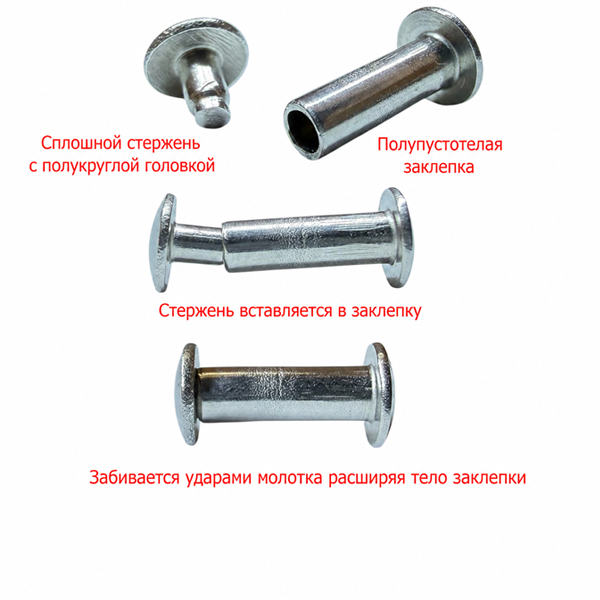Монтаж заклепки под молоток с двумя полукруглыми головками